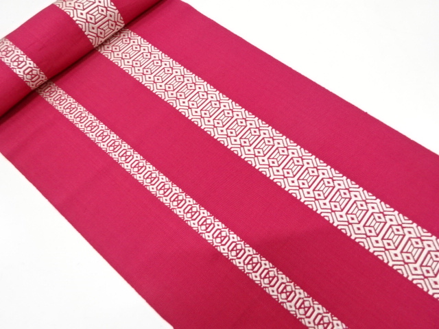 JAPANESE KIMONO / ANTIQUE BOLT FOR HASSUN OBI / SILK / CHIKUZEN HAKATA / WOVEN GEOMETRIC